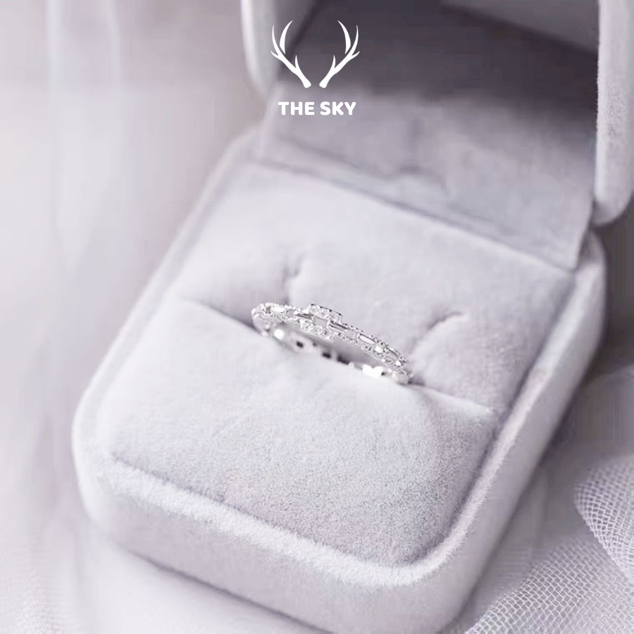 Nhẫn Nữ Mặt Vuông Cách Điệu Đính Đá Freesize Cỏ Thể Tùy Chỉnh Theo Tay Hàng Thiết Kế Mẫu Mới