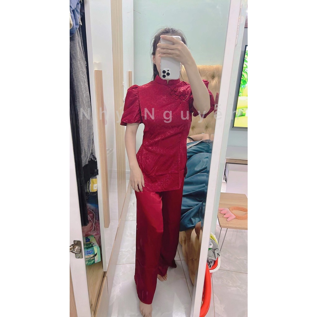 SET GẤM THƯỢNG HẠNG TAY PHỒNG MÀU ĐỎ