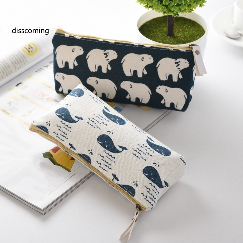 Túi đựng bút bằng vải lanh cotton với họa tiết hoạt hình dễ thương