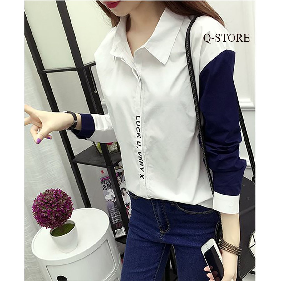 Áo sơ mi nữ dài tay, phối tay