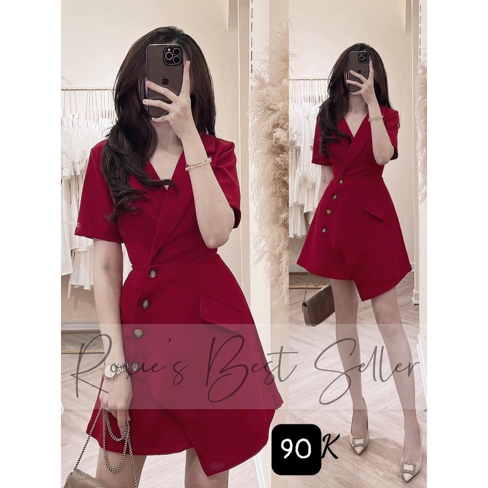 Đầm vest nữ công sở dự tiệc tay ngắn bigsize sang chảnh 50-100kg màu đen trắng đỏ hanaba