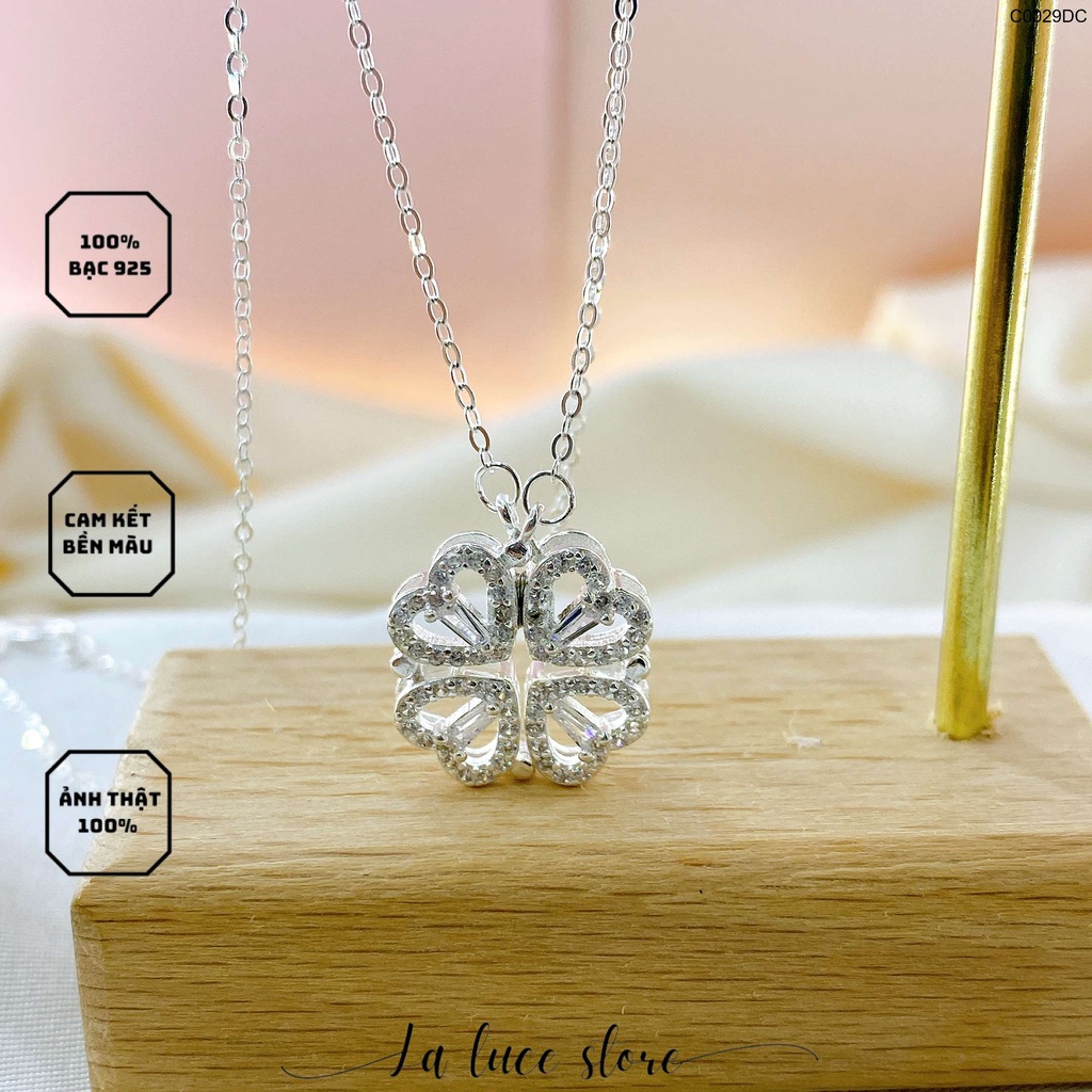 Dây chuyền/Vòng cổ bạc S925 La Luce - Mặt cỏ bốn lá đính đá có thể đeo hai kiểu Dành cho Nữ C0029DC