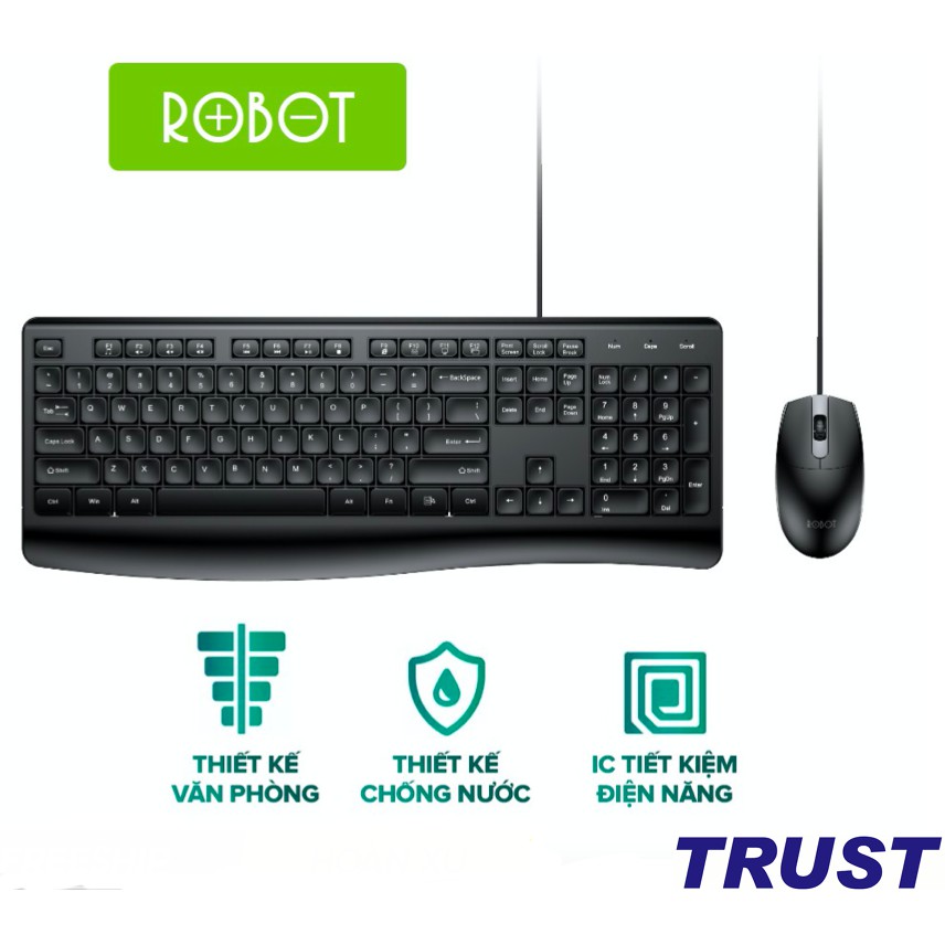 Bộ Bàn Phím & Chuột Có Dây ROBOT KM2500 / KM2600 Độ Phân Giải 1200DPI Thiết Kế Chống Nước - Hàng Chính Hãng