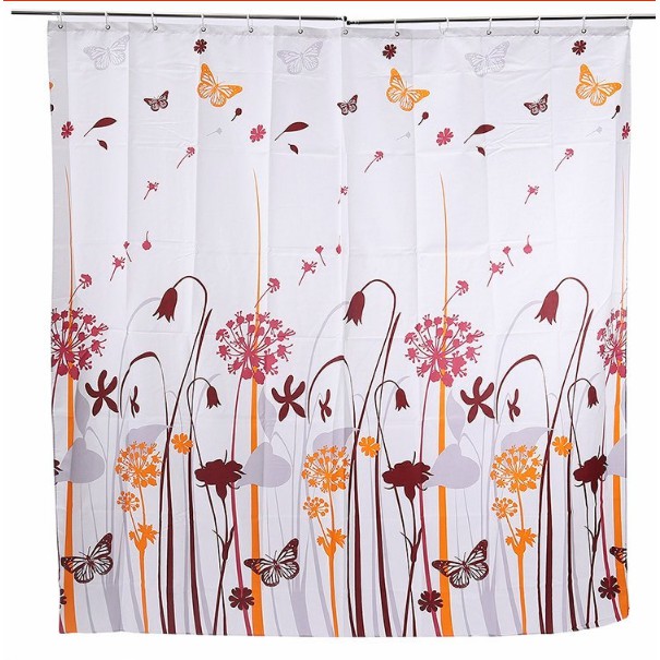 Rèm Phòng Tắm / Rèm Cửa Sổ Lá Hoa đỏ cam 180cm X 180cm Loại 1( Cao Cấp )