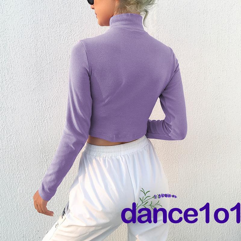 Áo dài tay form ôm màu trơn thời trang nữ