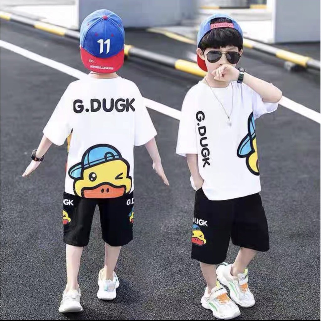 Bộ bé trai Con Xinh cotton Chú Vịt nheo mắt G.DUCK, set quần áo trẻ em từ 5 đến 14 tuổi