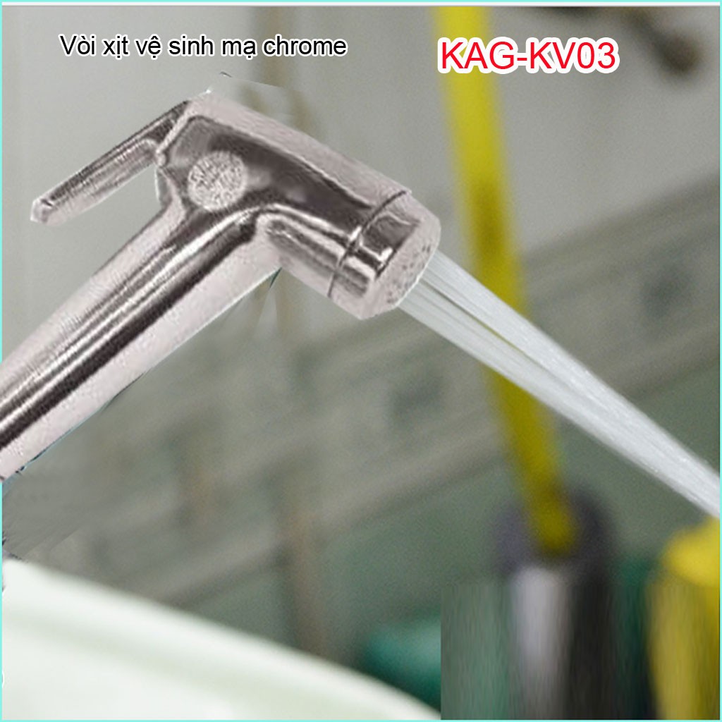 Vòi xịt vệ sinh KAG-KV03, dây xịt nhà tắm mạ Chrome tia nước mạnh rửa sạch siêu bền