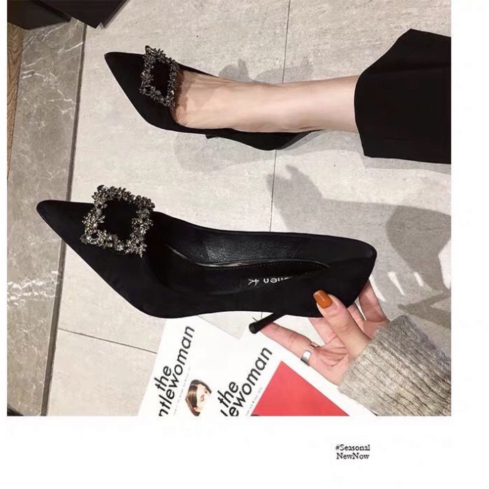 Giày Cao Gót Mũi Nhọn Đính Đá 7cm hàng QUẢNG CHÂU CAO CẤP