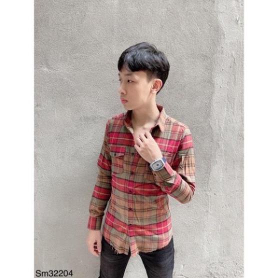 Áo sơ mi kẻ đỏ Rách nhẹ Cao Cấp - Áo Sơ mi BBR Spf Cho Nam,Hotrend hè 2022. )(8 .