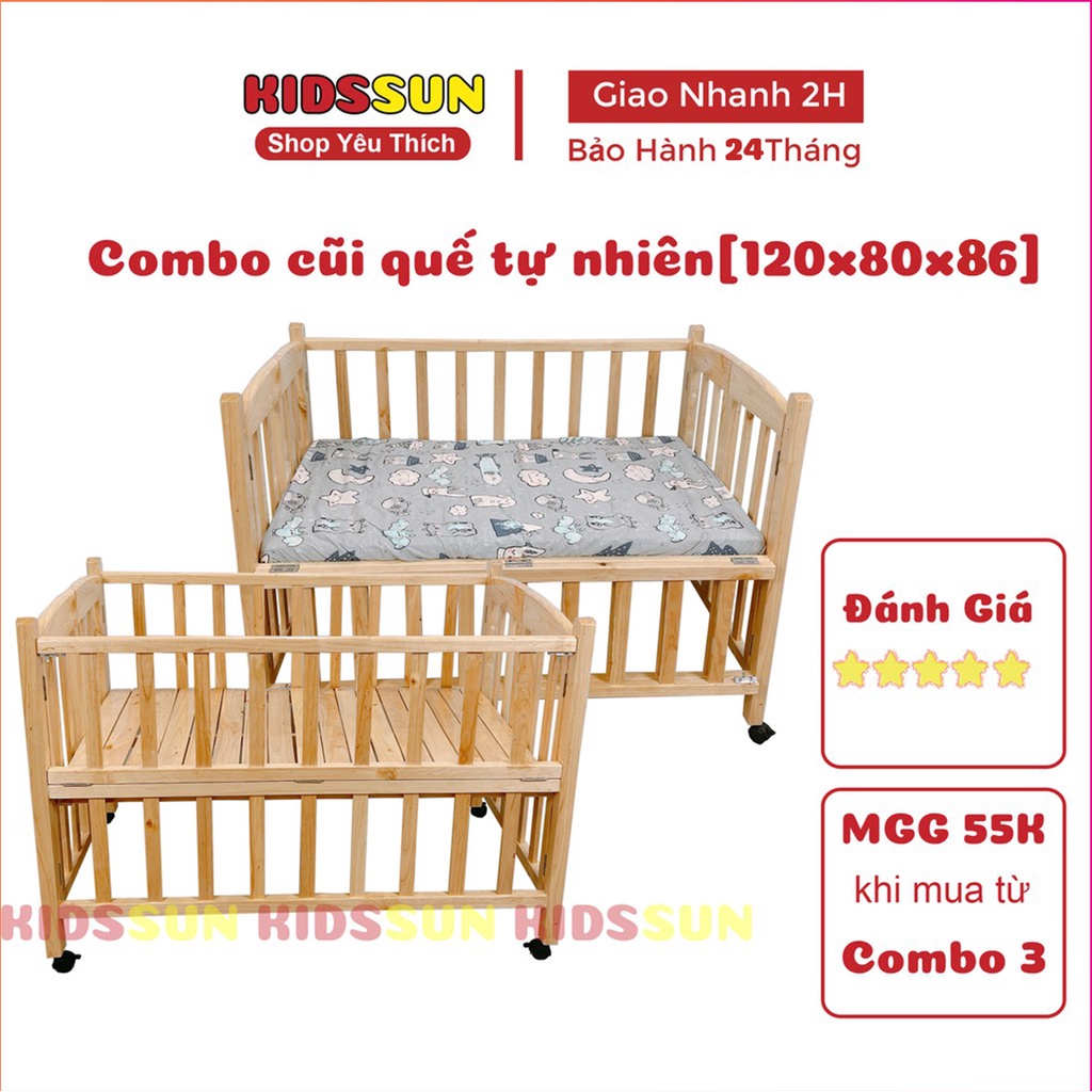 Cũi Cho Bé Giường Cũi KIDSSUN Trẻ Em Kích Thước(120x80x86) Gỗ Quế Màu Tự Nhiên BH 24 Tháng Hàng Xuất Khẩu