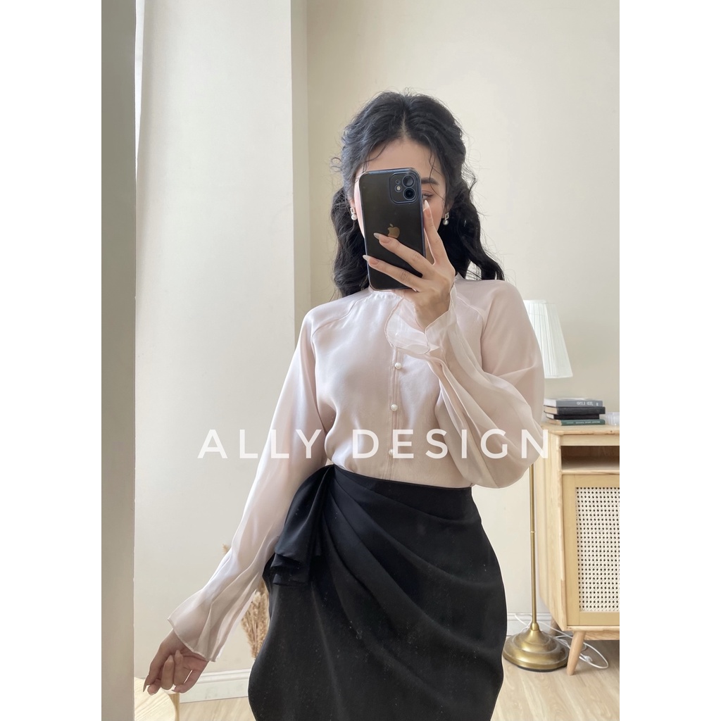 Áo sơ mi lụa công sở thiết kế tay xoè kiểu dáng thanh lịch sang trọng