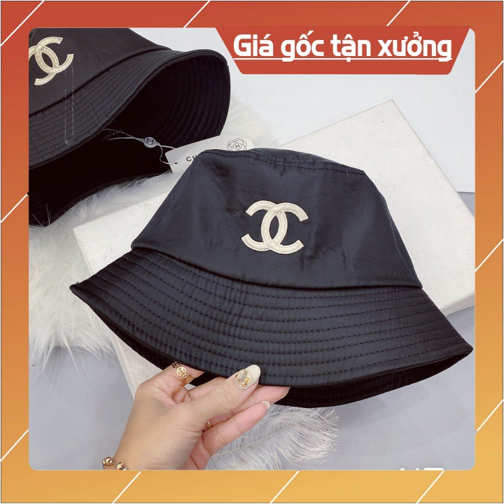 💥NEW💥Mũ Bucket Chanel thêu logo nổi, chất liệu vải gió cao cấp, màu đen, hàng super full tag code