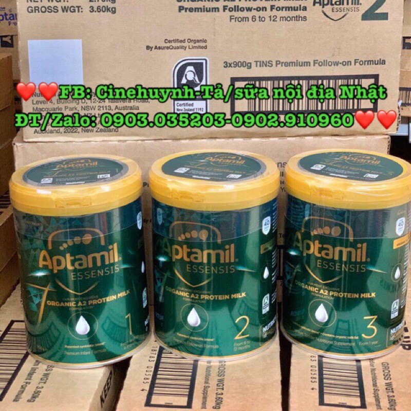 [Mã 88FMCGSALE giảm 7% đơn 500K] 💞💞SỮA APTAMIL ESSENSIS ORGANIC A2 HỘP 900Gr ÚC đủ số 1,2,3 (date 2023)💞