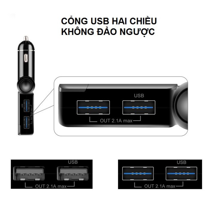 Tẩu Nghe Nhạc Mp3 Không Dây Bluetooth Trên Ô Tô Cao Cấp Kiêm Sạc Điện Thoại