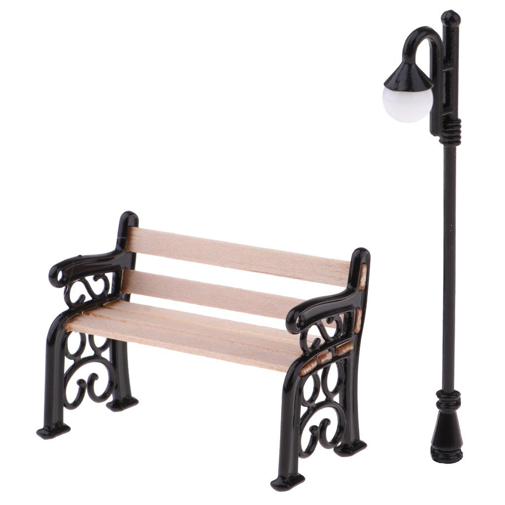Đồ trang trí Băng Ghế Công Viên Bằng Nhựa Resin Mini Có Đèn Trang Trí Sân Vườn