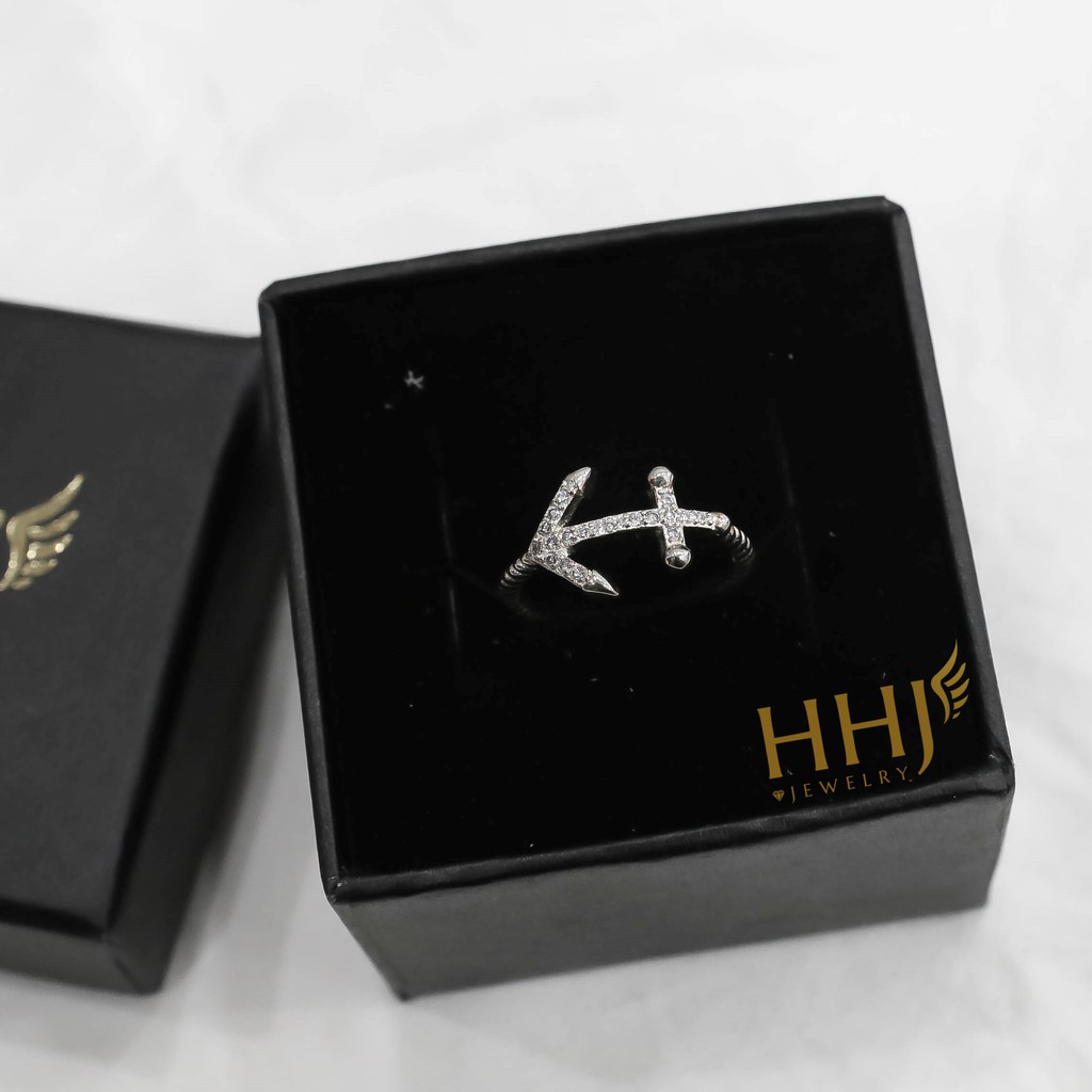 Nhẫn anchor mỏ neo đính đá - HHJ - Bạc S95
