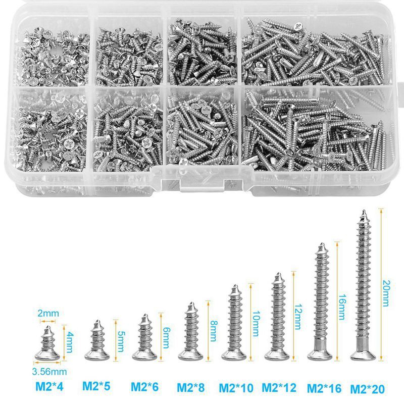 Hộp 800 vít tự khóa M2 bằng thép không gỉ chất lượng cao