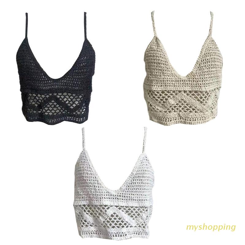 Áo Croptop Dệt Kim Không Tay Cổ Chữ V Phối Ren Phong Cách Hàn Quốc Cho Nữ