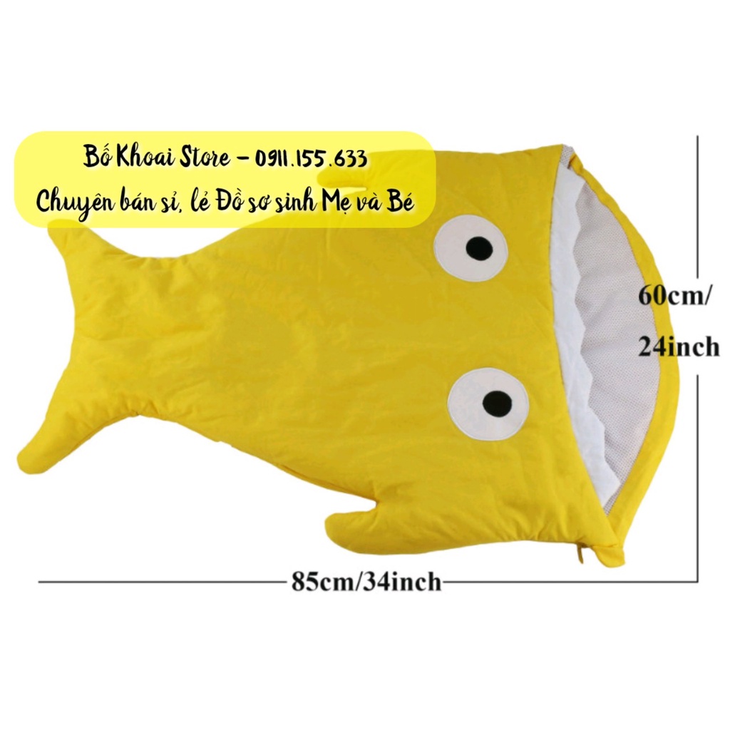 Túi ngủ hình cá mập - Túi ngủ trần bông cho bé - Bố Khoai Store