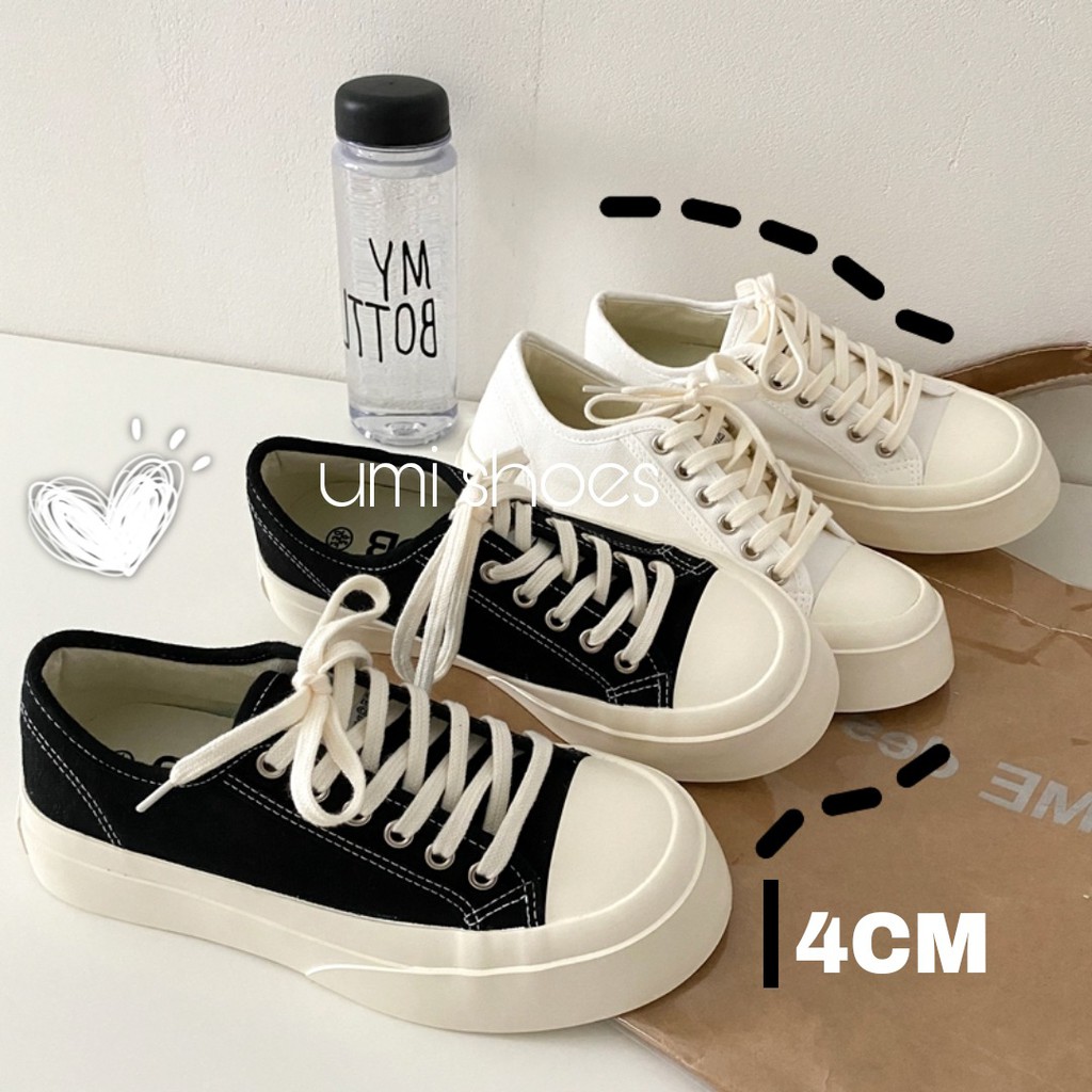 [LOẠI 1-SẴN] Giày thể thao nữ vải canvas đế bằng bánh mì cao 4cm hot mới ulzzang Basic màu đen/trắng/kem đẹp bata basic | BigBuy360 - bigbuy360.vn