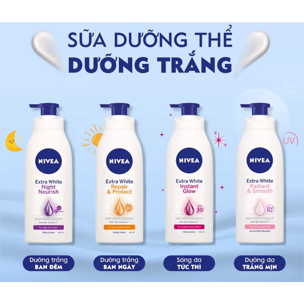 Sữa dưỡng thể dưỡng trắng Nivea giúp phục hồi & chống nắng (200ml/350ml)