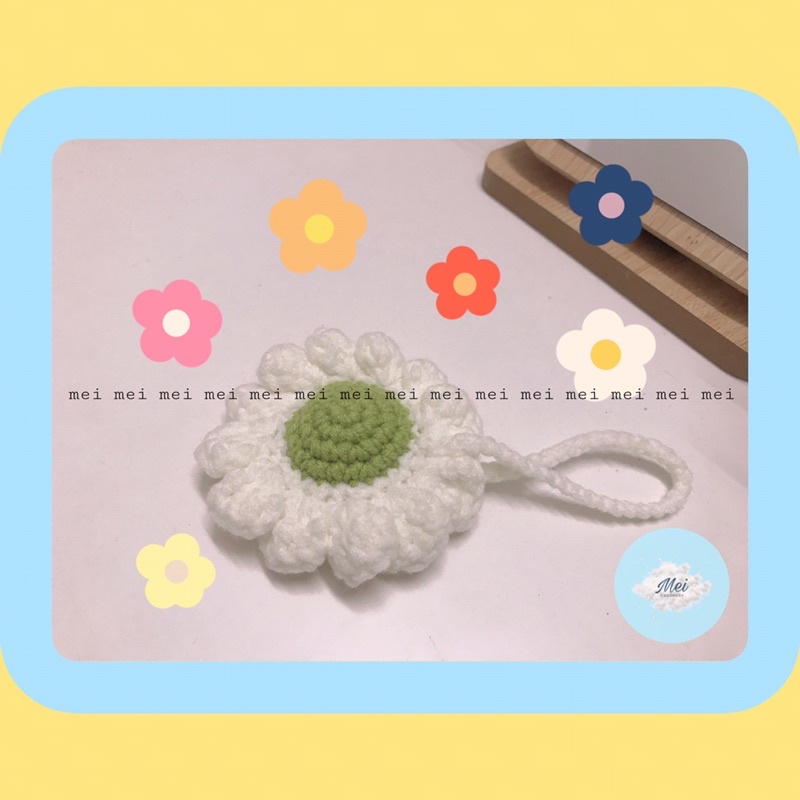 MÓC KHOÁ LEN HANDMADE HOA MẶT CƯỜI  ĐÁNG YÊU- keychain len móc bông hoa treo balo túi xách- Made by Mei