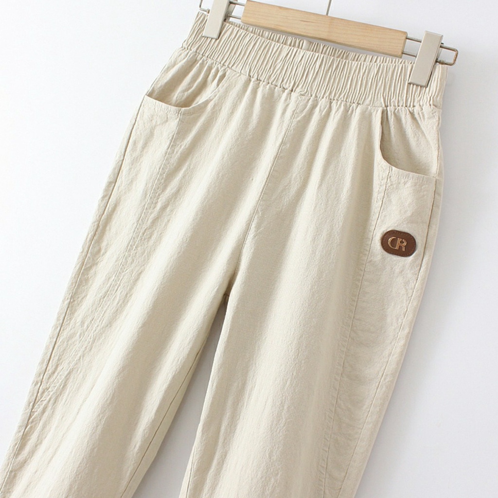 Quần đũi nữ in Logo cạp chun Banamo quần baggy đũi lưng thun chất đũi nhẹ mát 40