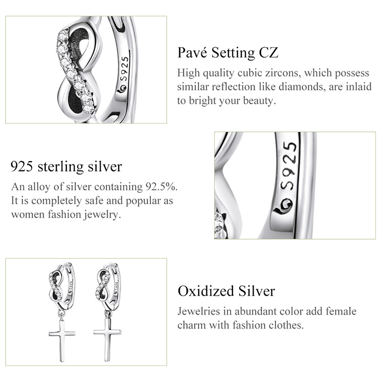 Hoa Tai Bamoer Bạc 925 BSE474 Hình Chữ Thập Zircon Cổ Điển Cho Nữ Và Bé Gái