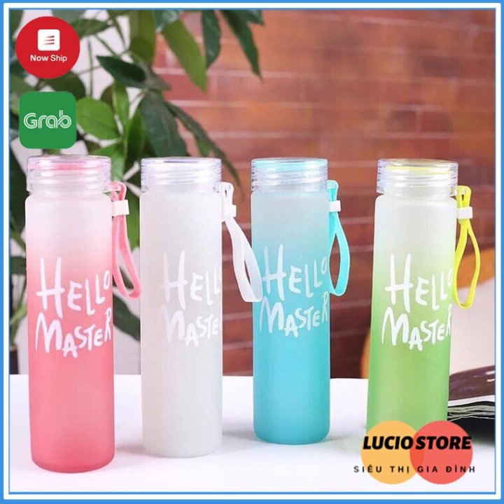 Bình Nước Thủy Tinh In Chữ Hello Master 400ML có dây xách-Bình Nước Thủy Tinh Hello Master (Màu ngẫu nhiên) 2021