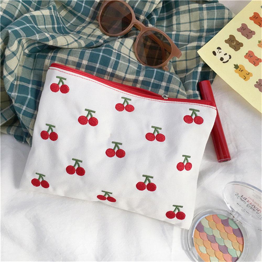 SOMEDAYZL Túi Đựng Đồ Trang Điểm Thêu Hình Trái Cherry Dễ Thương