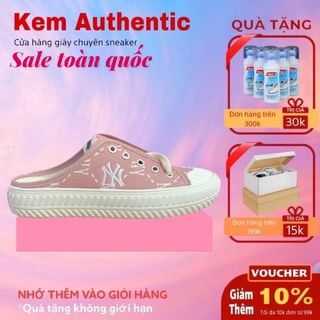 Giày vải đạp gót ny 🎁FREE.SHIP + Hộp🎁 giày sục vải mlb nữ hồng chữ trắng đế cao, dây buộc, chữ thêu hót tred 2022