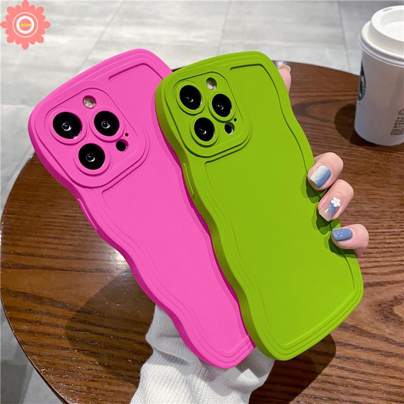 Ốp Điện Thoại Màu Kẹo Trơn Viền Gợn Sóng Sang Trọng Cho iPhone 11 XR 7 8 Plus 12 13 Pro MAX X XS MAX 7plus 8plus