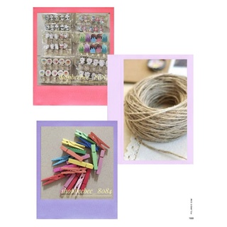 vỉ kẹp gỗ hình ngộ nghĩnh, kẹp gỗ và dây đay trang trí