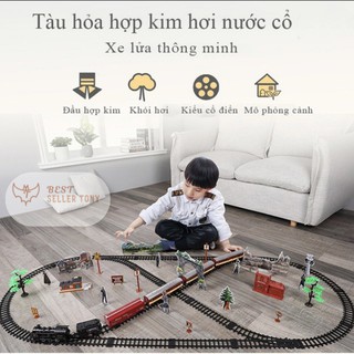 Bộ Đồ Chơi Tàu Hỏa CLASSIC Black TRAIN Chạy PIN n,nhả khói hơi nước 🍀 𝐅𝐑𝐄𝐄𝐒𝐇𝐈𝐏 🍀