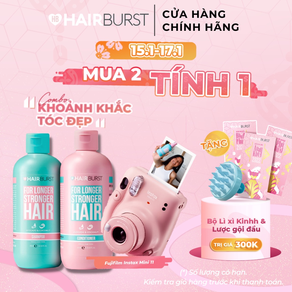 Set gội xả HAIRBURST kích thích tóc mọc dài hơn chắc khỏe hơn 350ml/chai