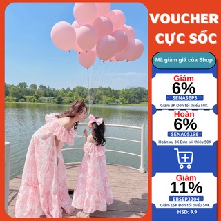 Váy maxi hoa trễ vai cho Mẹ và Bé [Tặng kèm nơ buộc tóc] - SENA STUDIO