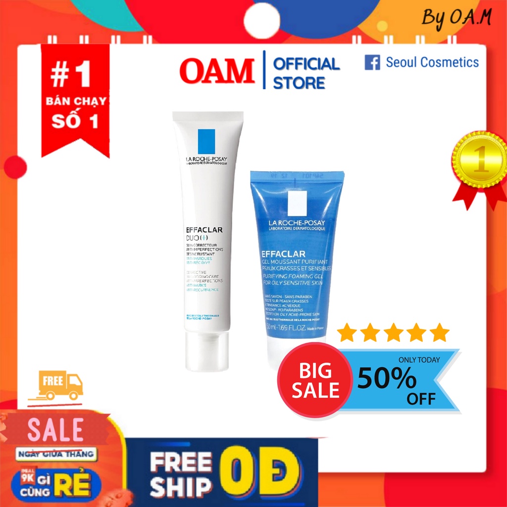 Combo Giảm mụn sữa rửa mặt &amp; kem dưỡng La Roche Posay Effaclar Duo+