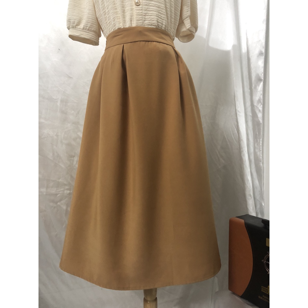 Chân váy xòe dài có túi xếp ly dài qua gối có túi công sở