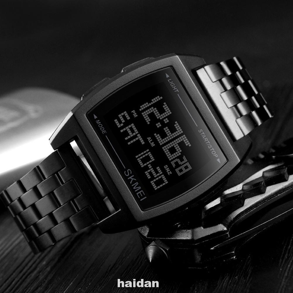 Men Anti Shock Business Rectangle Stainless Steel Waterproof Double Time Digital Watch