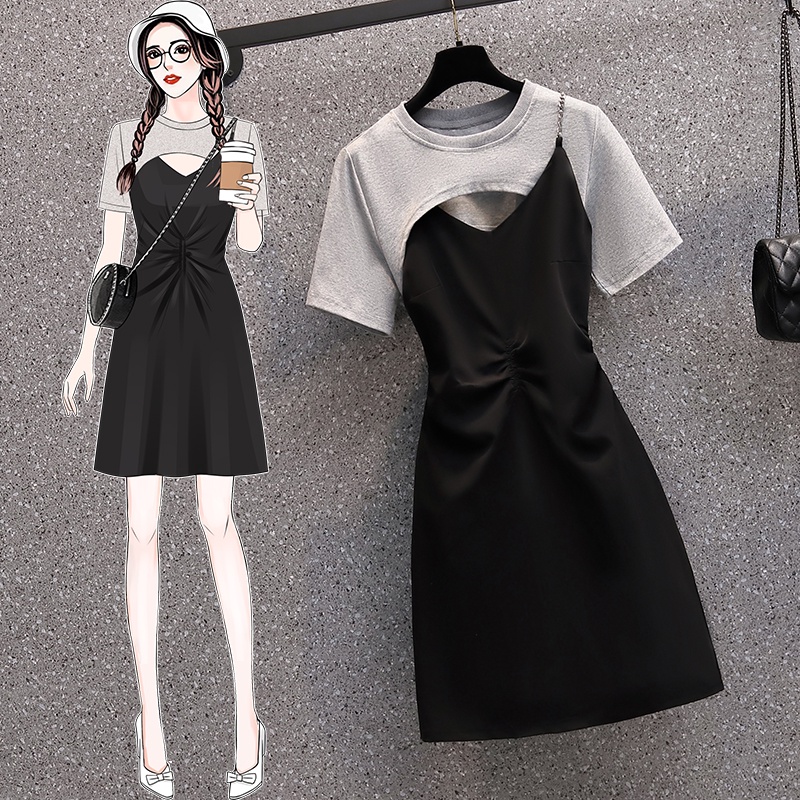 🌸Hàng Order(Sẵn L)🌸Sét Váy Đầm Bigsize Phối Dây Xích Nhún Eo Kiểu Dáng Độc Lạ Trẻ Trung Năng Động🌸Hàng Quảng Châu