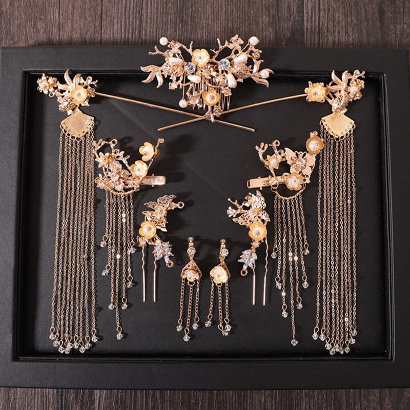 Bộ Phụ Kiện Cài Tóc Phối Tua Rua Phong Cách Trung Hoa Cổ Điển Cho Cô Dâu