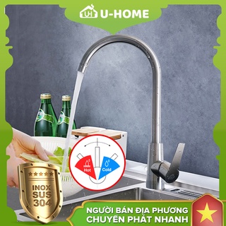 Vòi rửa chén nóng lạnh U-HOME Vòi Rửa Chén Bát Nóng Lạnh Inox 304 Cần Bẻ Lò Xo quay 360 SK30-203