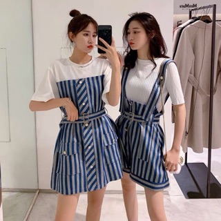 [Sẵn] Set váy/ áo + yếm kẻ xanh [ảnh thật ở cuối]