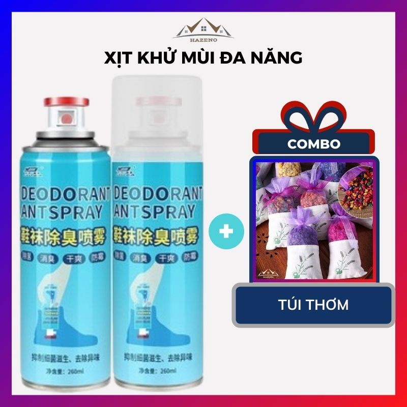 Combo Xịt Thơm Giày Hôi Chân Khử Mùi Giày Dép Diệt Khuẩn Kèm Túi Thơm Hút Ẩm Lọc Khí Công Nghệ Mới 2022 HAZENO Shop