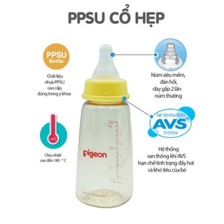 [CHÍNH HÃNG] Bình sữa cổ hẹp PPSU Pigeon 160ml - 240ml