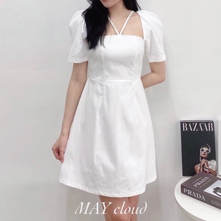 Đầm tay phồng dây V