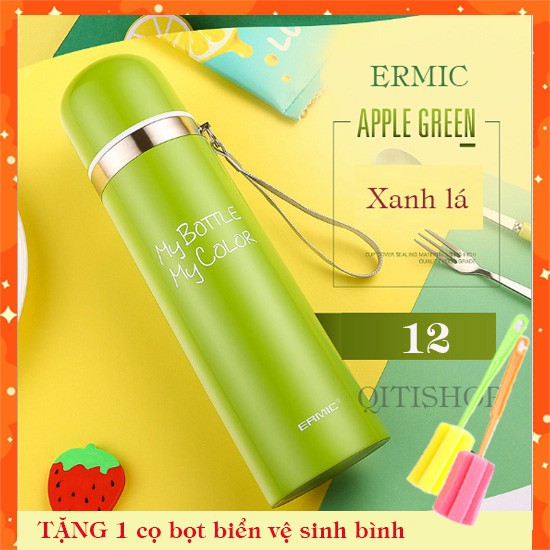 🔥HOT🔥 Bình Giữ Nhiệt Ermic INOX 304 - 500ml (TẶNG Cọ Bọt Biển Vệ Sinh Bình)