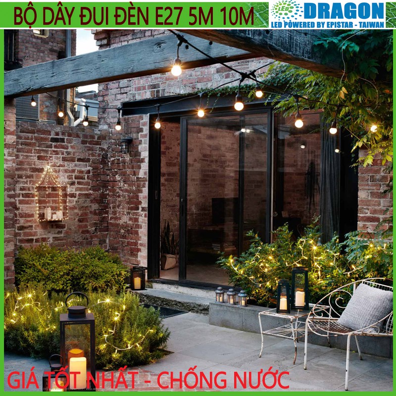 Dây lớn loại 1 - Bộ dây đui đèn ngoài trời trang trí 5m 10m đui chống nước E27 - Chưa bóng