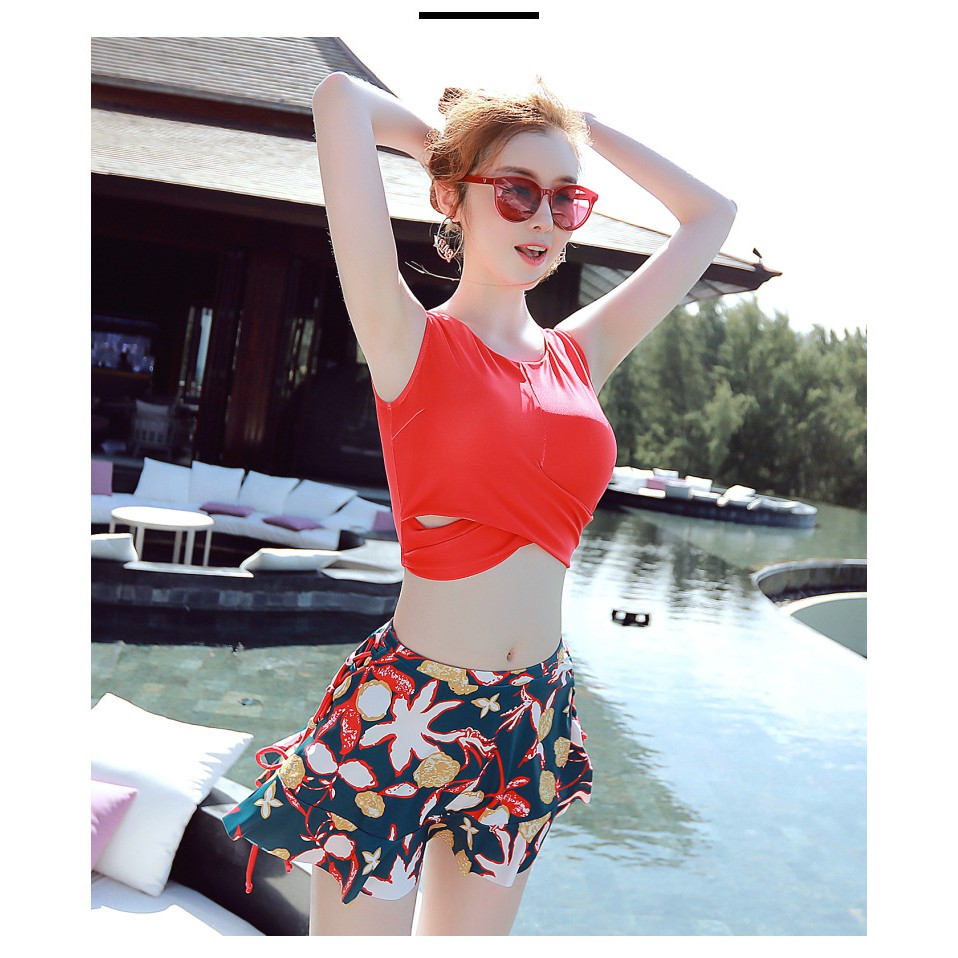 Bikini bộ đồ bơi nữ 3 mảnh (mẫu mới 2020) phong cách Hàn Quốc - Ảnh thật ở cuối đồ bơi đi biển chéo áo che bụng | BigBuy360 - bigbuy360.vn