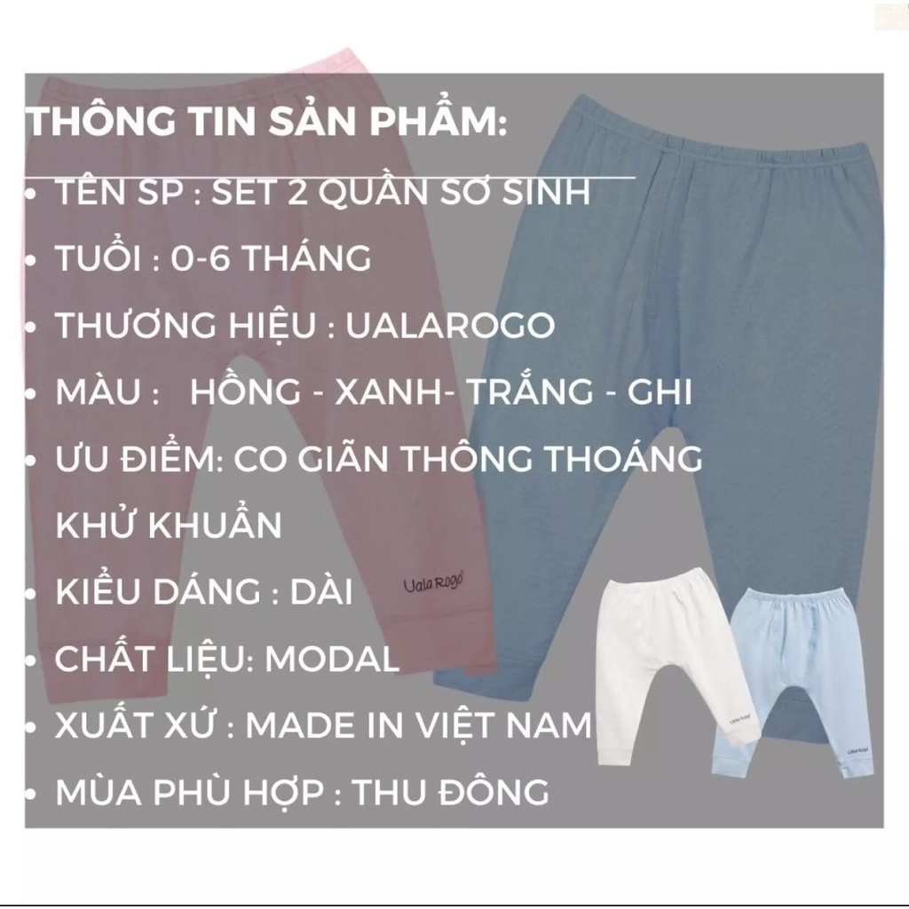 Set 2 quần sơ sinh Uala rogo 0-6 tháng vải sợi tre Bamboo cạp chun UR 2009